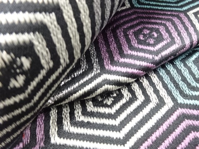  重ね亀甲に花菱模様織り出し　作り帯